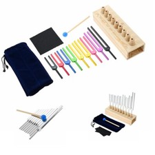 9x Solfeggio Tuning Fork Set w Wooden Base for Healing Sound Therapy Energy Work