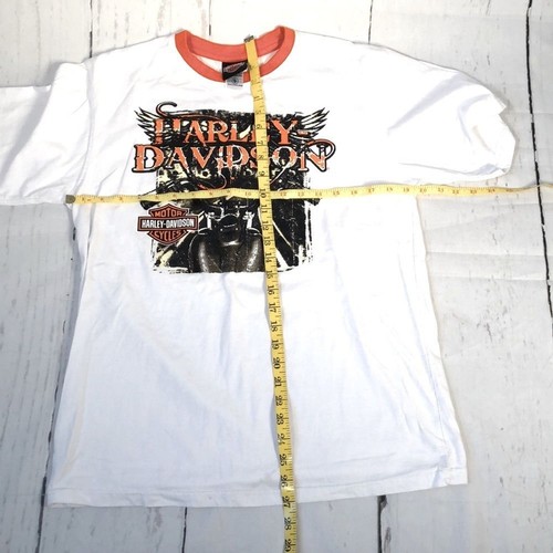 Harley Davidson white logo graphic T-shirt Size XL White orange Biker HD Tee - Picture 7 of 9