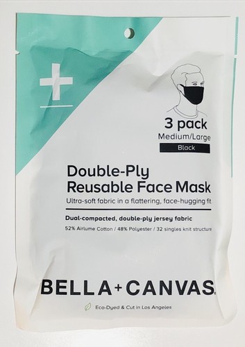 BELLA + CANVAS DOUBLE-PLY REUSABLE FACE MASK 3 PK M/L