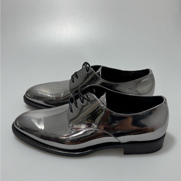 Scarpe derby Saint Laurent Adrien 25 pelle metallizzata argento uomo EU 40 US 7