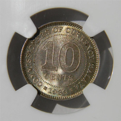 British MALAYA, George V: 1939 silver 10 Cents, 1st year; attractive NGC MS64