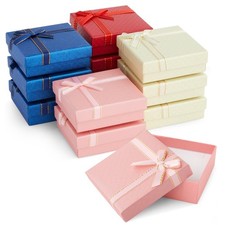 12 Jewelry Gift Boxes 3.5x1 with Ribbon Bow Assorted Colors