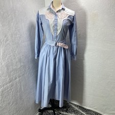 VTG Tem Tex 50s Western Dale Evans Type Midi Dress Long Sleeve Belted Cowgirl