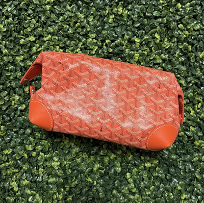 Goyard Orange Goyardine Zip Clutch Pouch Wrist Strap Silver Hardware