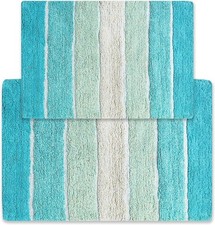 Cordural Stripes Bath Mat Set of 2 17x24  21x34 Inches Aqua Turquoise Ombre