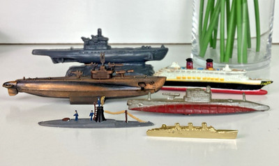 VTG Lot of 6 Titanic Pin Cruise Submarine Ships Mold A Rama Tootsie Toy Die Cast