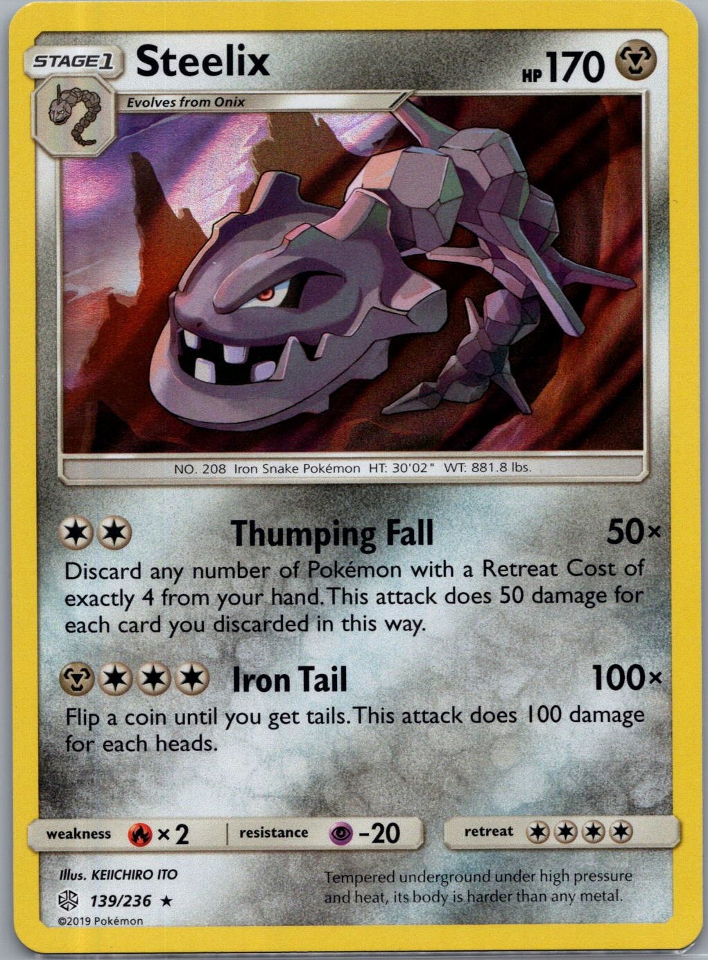 Steelix 139/236 Holo R Cosmic Eclipse Pokemon Holo Near Mint