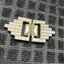Vintage Art Deco Rhinestone White Gold Silver Tone Belt Buckle Women s Art Piece