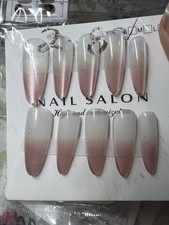 Ombre Pink White Shimmer Coffin Long Full Cov...