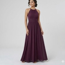David’s Bridal Pleated Chiffon Dress Ruched High Neck Bridesmaid Burgundy Sz 14