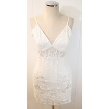 Lulus White Bodycon Mini Dress Sleeveless Sheer (391)