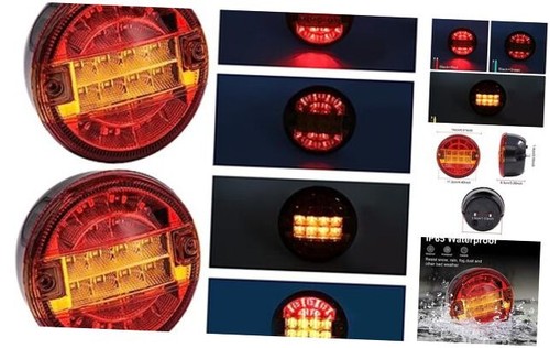 Round 2Pcs LED Tail Light Red and Yellow Hamburger Round Stop Turn Brake