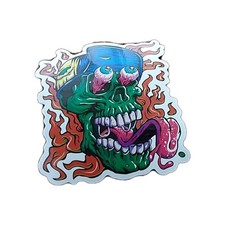 Green Skull Sticking Out Tongue Sticker