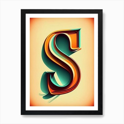 S, Buchstabe, Alphabet Retro Zeichnung 4 gerahmte Wandbilder Poster Leinwanddruck Bild