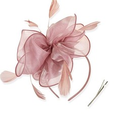 Fascinators Hat Tea Party Headwear Ribbons Feathers on a Headband 8.2" / Pink