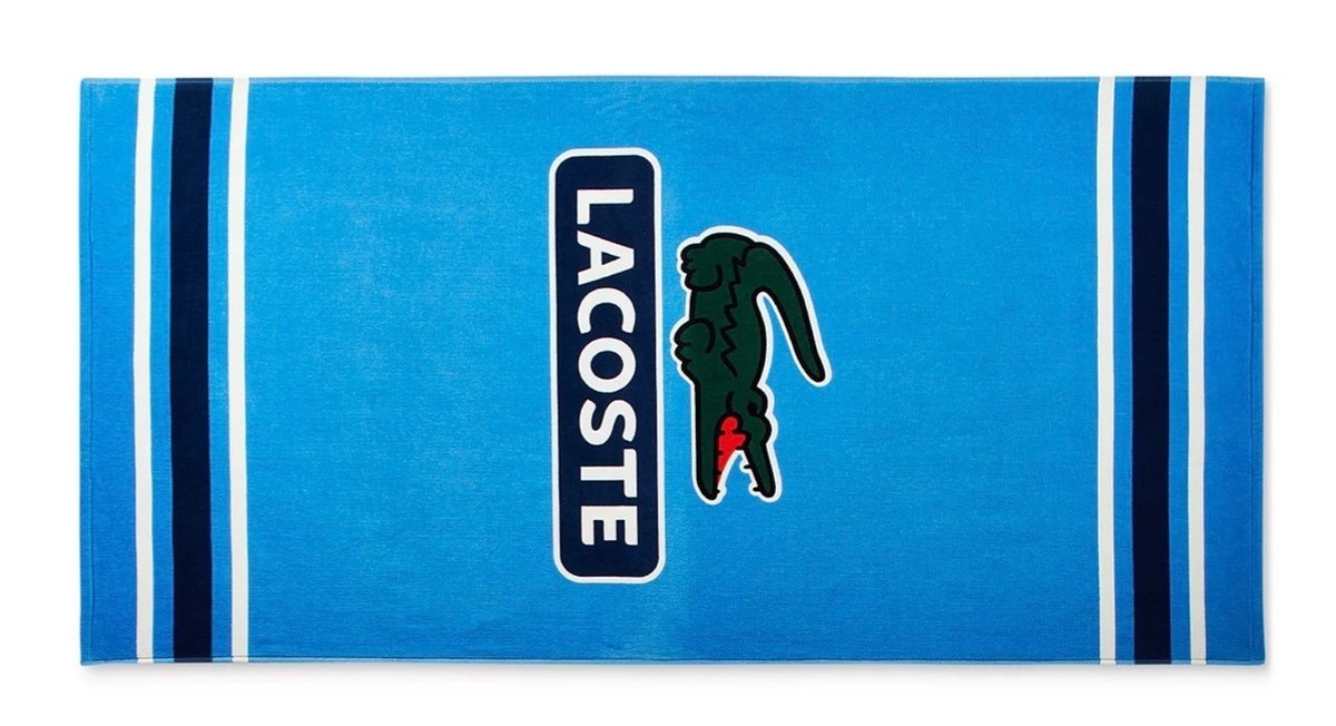 NIP Lacoste Croc Badge Blue Beach Towel 36x72 Alligator Logo
