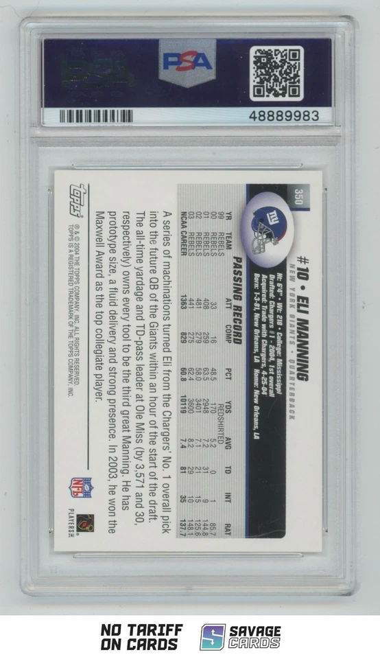 2004 Topps Rookie Eli Manning PSA 8 #350 New York Giants - Image 2 of 3
