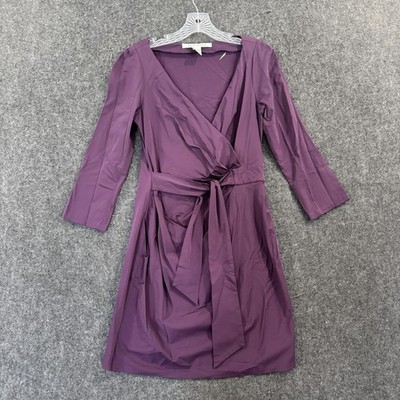 Diane Von Furstenberg Dress Women's 10 Purple Wrap Jersey 3/4 Sleeve Knee Length