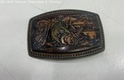 Vintage Alumaline Leather and Brass Tone Fish Fishing Belt Buckle — photo 1