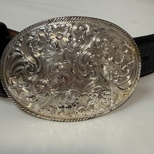 Western Flower Swirl Design Montana Silversmiths Silver Tone Buckle Justin Sz 34