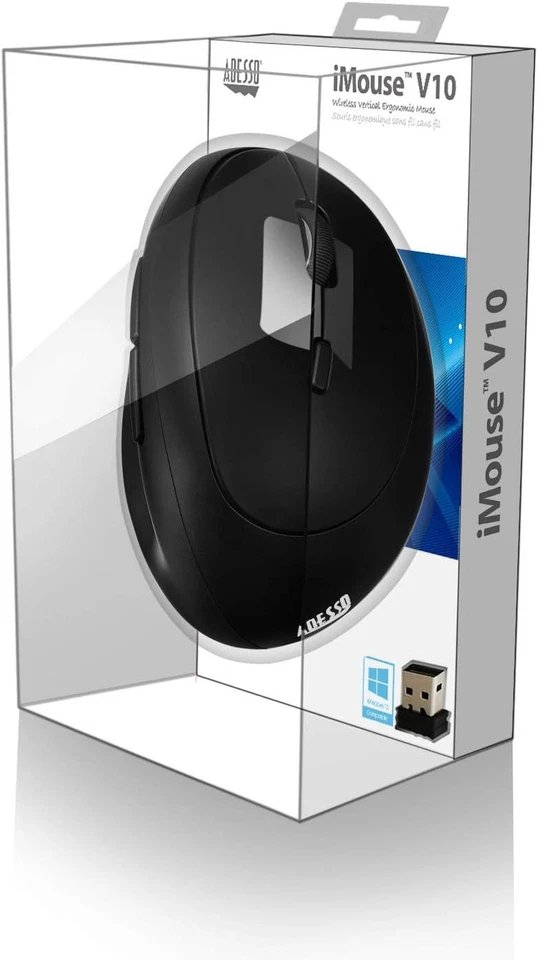 Adesso IMOUSE V10 WRLS VERTICAL ERGONOMIC MOUSE BLK OPTICAL 30 FT RANGE, Black - Image 2 of 4