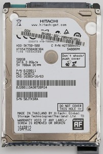 Festplatte 500GB Hitachi HTS547550A9E384 - SATA 500 GB 5K750-500 - 5400 U/min