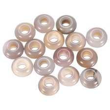 15pcs Natural Stone Beads 8x14mm Large Hole Craft Beads, Gray Agate