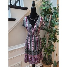 Cristina Love Dress Women Small Multicolor Boho V Neck Short Sleeve Casual