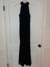 Eliza J Navy Velvet Mock Neck Sleeveless Blouson Maxi Gown Dress Size 6