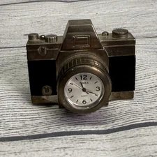 Vintage Timex Collectible Mini Clock, Paper Weight,  Silver and Black Camera