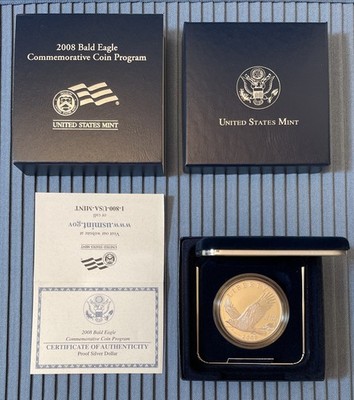 2008-P  US Mint Bald Eagle Commemorative Proof Silver $1 Coin, COA & OGP, ''EA3.''