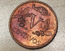 1966 Colombia 5 Centavos Toned