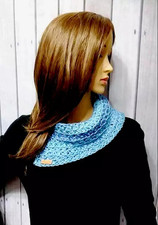 crochet womans handmade scarf bandanna cowl blue blueberry USA made