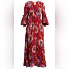 🌺 FARM Rio Luang Long Sleeve Maxi Dress – Red Floral Print – Size S – NWOT
