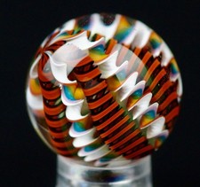 Bryan Trillas Glass Marble/Filigree Cane/UV/White Rainbow Red Black/0.8-0.9 in
