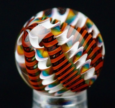 Bryan Trillas Glass Marble/Filigree Cane/UV/White Rainbow Red & Black/0.8-0.9 in