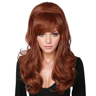 Linfairy Long Wavy Auburn Copper Wig Big Bouffant Beehive Wigs 
