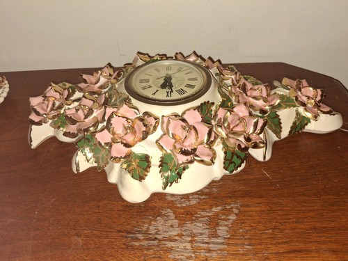 Vintage Lanshire Floral Pink Roses Ceramic Clock .Works Great With Accessories - Picture 12 of 15