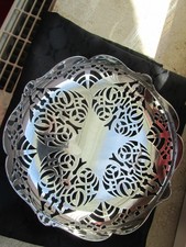 Jugendstil-Art Deco Schale Bowl plated floral durchbrochen 4 F&uuml;&szlig;e poliert
