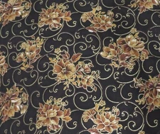 Tan flowers on brown fabric 1/2 yard piece # 976