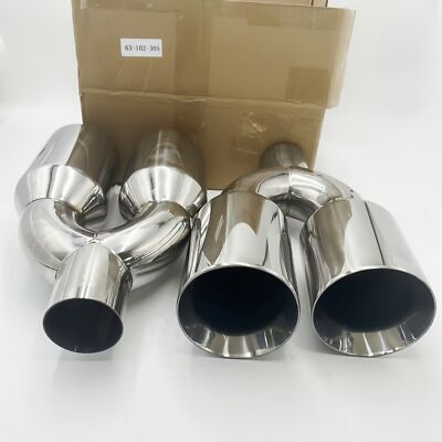 QUAD 4'' OUT CHROME EXHAUST TIP STAGGERED L&R PAIR 2.5'' INLET DUAL WALL ANGLE CUT