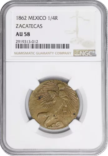 Mexico Zacatecas 1862 1/4 Real NGC AU58. Only one finer.