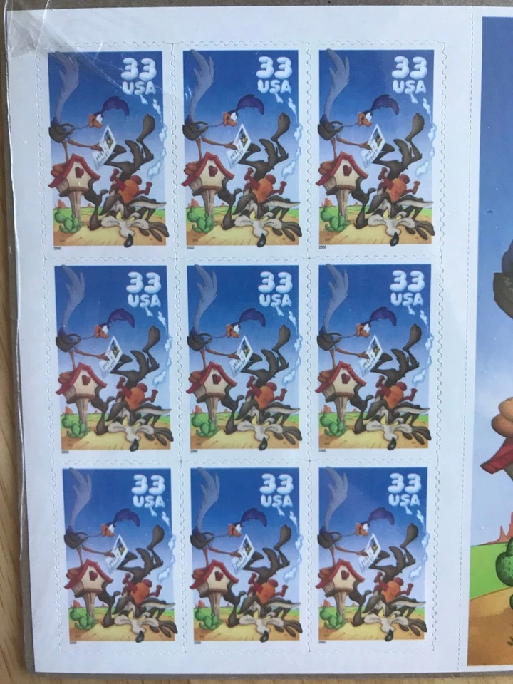 SCOTT #3392  COYOTE AND ROAD RUNNER MNH BOOKLET OF 10 STAMPS  RIGHT SIDE UNCUT - Image 2 of 4