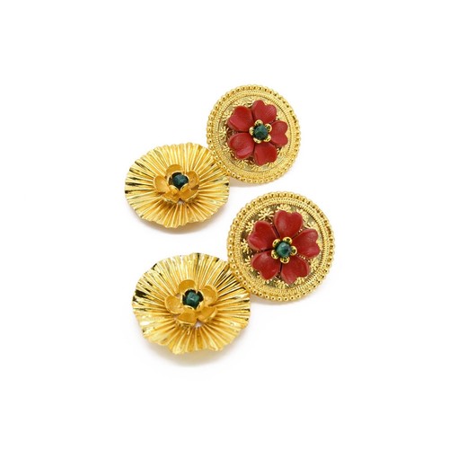 ADIBA Designer Handmade Gold Plated And Malachite Stones Amaryllis Drop Earring - Picture 2 of 3