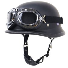 DOT Medio Casco de Motocicleta Alemán Gorra Calavera con Gafas Chopper Scooter Negro Mate