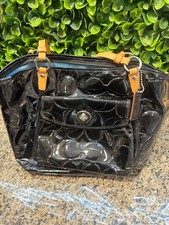 Coach Black Patent Leather Tote B1073-F14663 Embossed C Blue Lining Authentic