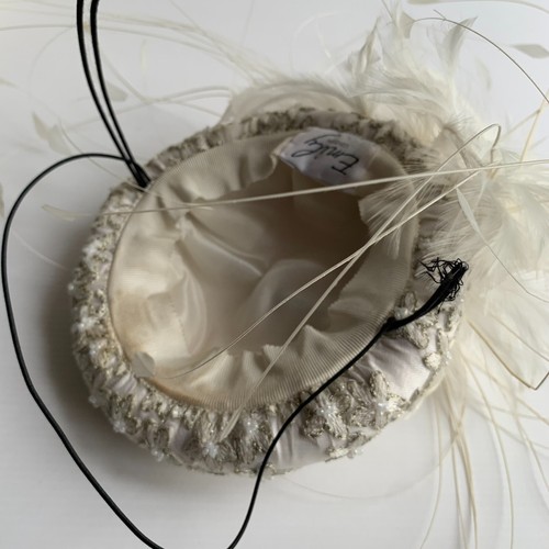 Emily London sequin Pillbox Hat Fascinator Royal Ascot Wedding races white cream - Picture 9 of 14