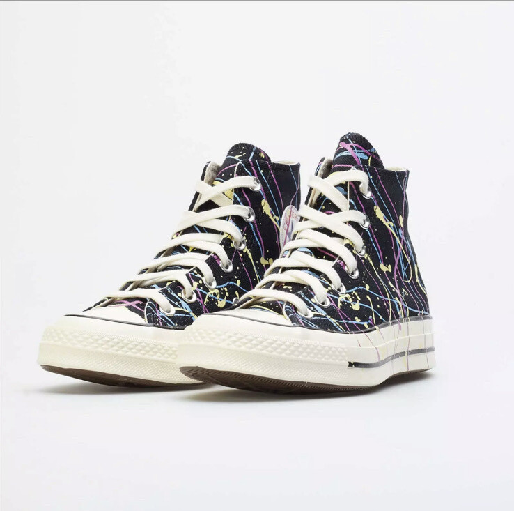 New Converse High Black Paint Splatter Retro Sneakers M Sz Wm  (170801C) - Main Image