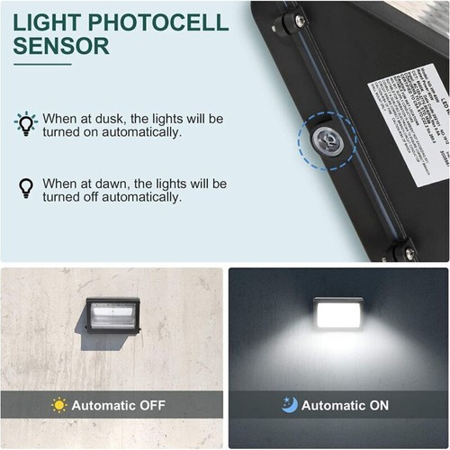 60W LED Wall Pack Light Photocell Dusk-to-Dawn Outdoor Security Lighting 7200LM - Picture 9 of 11