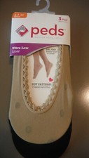 Peds Ultra Low Sock Liner, Gel Tab, 3-pack Dot Pattern Classic Fun, 4-7 Petites